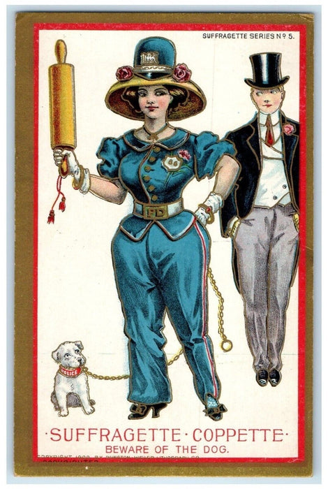 c1910's Woman's Voting Beware Of The Dog Suffragette Posted Antique Postcard