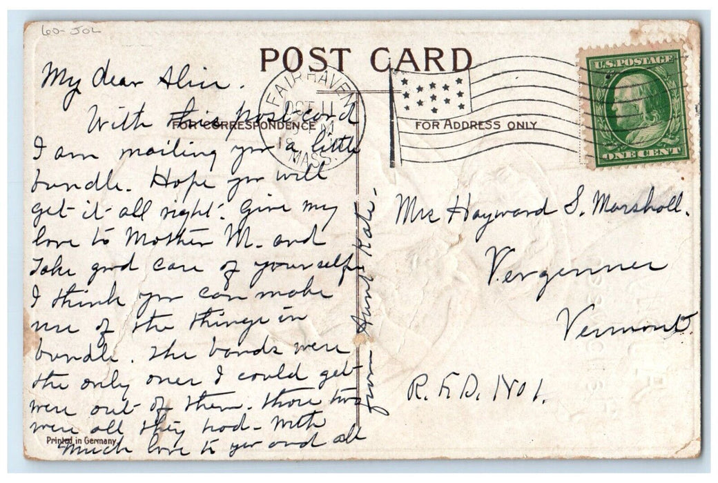 1910 Jolly Halloween Girl Jol Black Cat Ellen Clapsaddle Fairhaven MA Postcard