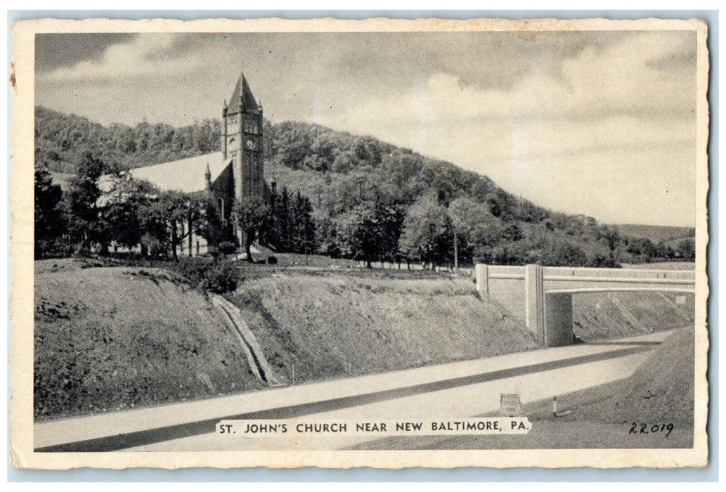 c1940 Overlooking St John Church New Baltimore Pennsylvania PA Unposted Postcard