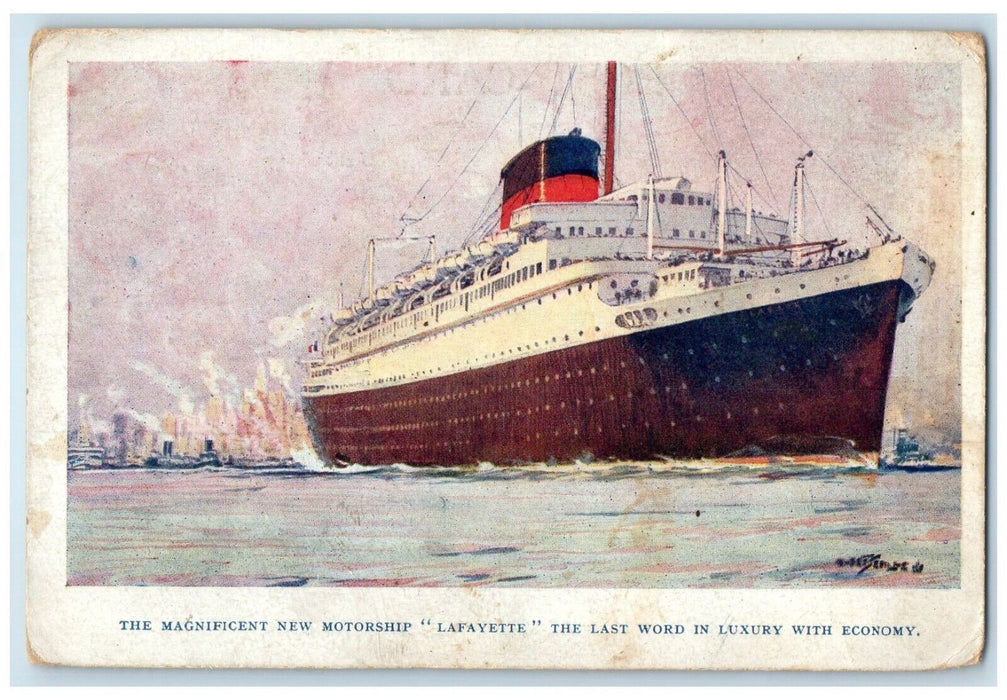 c1910's Magnificent New Motorship Lafayette French Line Steamer Antique Postcard