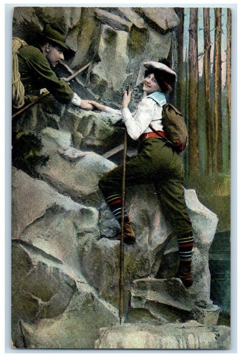 c1910's Couple Mining Romance Rope Part 1 Unposted Antique Postcard