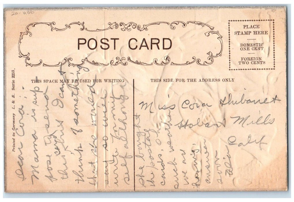 c1910's Thanksgiving Woman Maid Embossed HBG Hobart Mills California CA Postcard