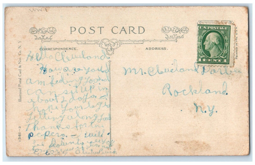 c1910's Military Soldier Resting By The Wayside Horses WWI Rockland NY Postcard