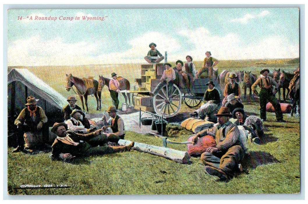 c1910's A Roundtrip Camp In Wyoming WY, Horses Carriage Tent Antique Postcard