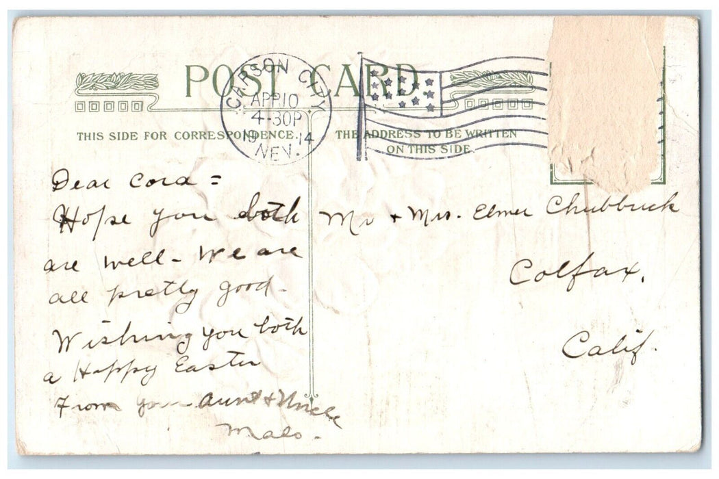 1914 Easter Holy Cross Flowers Winsch Back Embossed Carson City NV Postcard