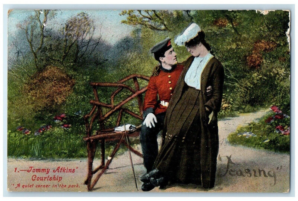 c1910's Tommy Atkins Courtship Couple Romance Part 1 Posted Antique Postcard