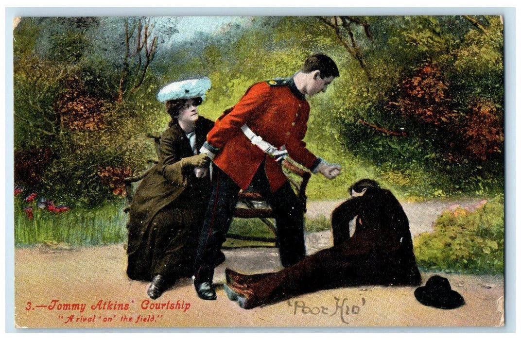 Tommy Atkins Courtship Couple Romance Part 3 Man Fighting Antique Postcard