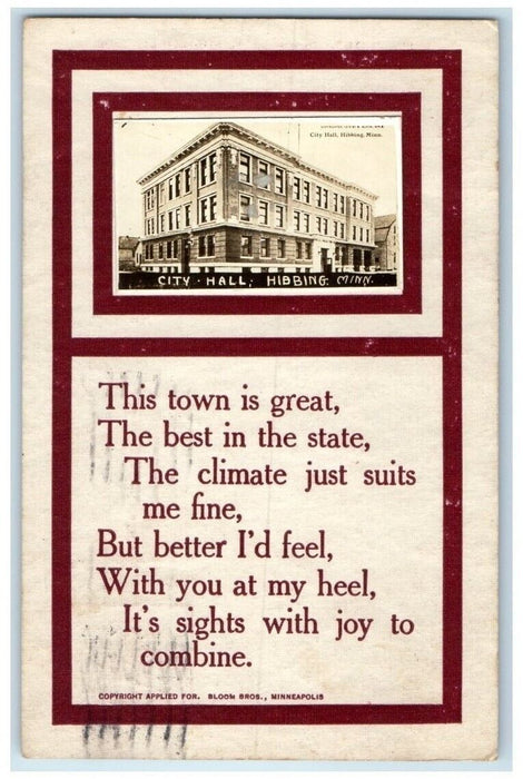 1912 City Hall Building View Poem Hibbing Minnesota MN RPPC Photo Postcard
