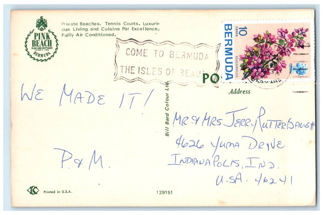 1973 Private Beaches Tennis Courts Pink Beach Bermuda Vintage Postcard
