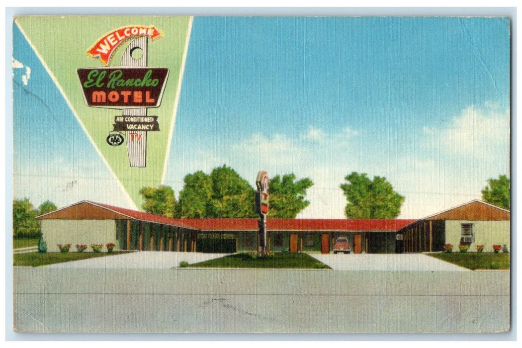 c1950's El Rancho Motel Roadside Car Muskogee Oklahoma OK Vintage Postcard