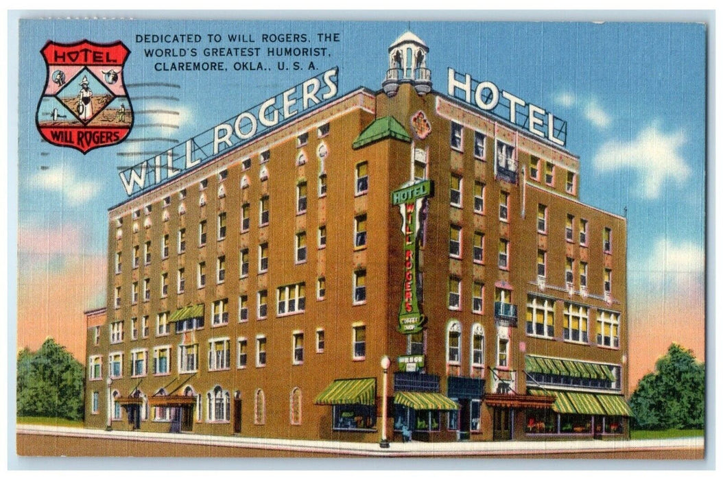 1962 Will Rogers Hotel Building Drugs Stores Claremore Oklahoma OK Postcard