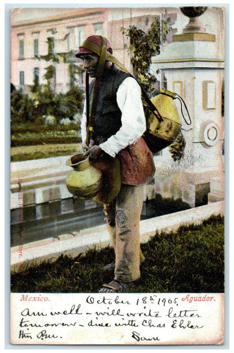 1905 Scene of Man with Jug Water Carrier Mexico Posted Antique Postcard