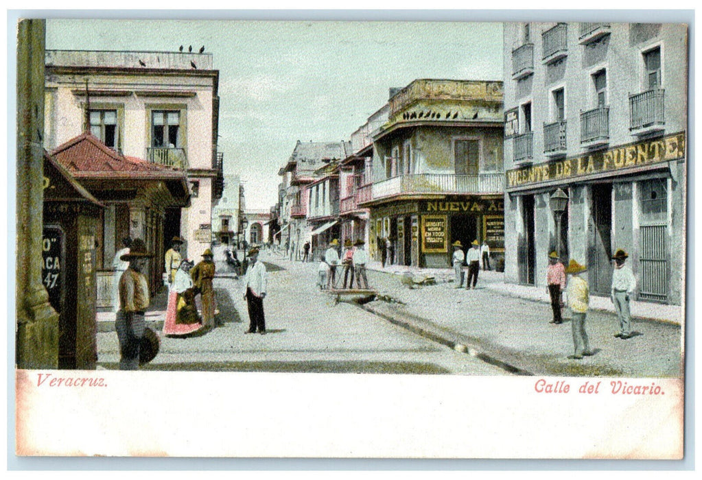 c1905 Vicar Street Veracruz Mexico Business Section Unposted Antique Postcard