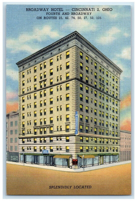 c1940's Broadway Hotel Building Street View Cincinatti Ohio OH Vintage Postcard