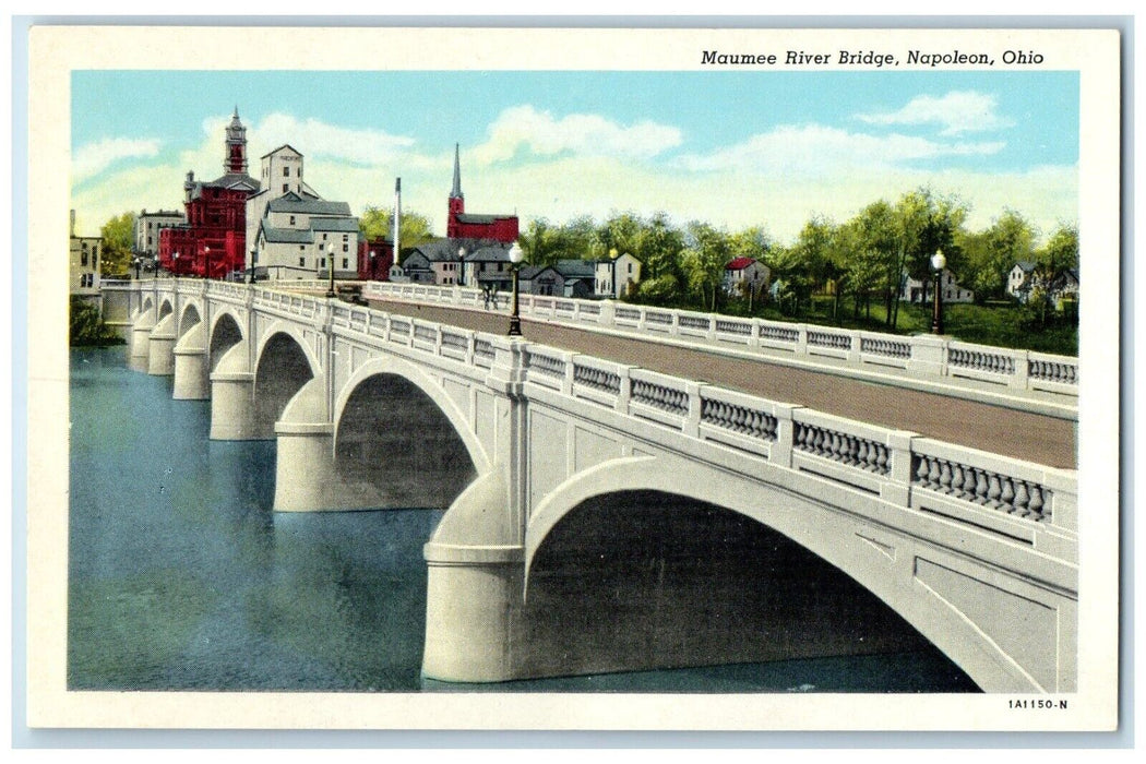 c1940 Scenic View Maumee River Bridge Napoleon Ohio OH Vintage Antique Postcard