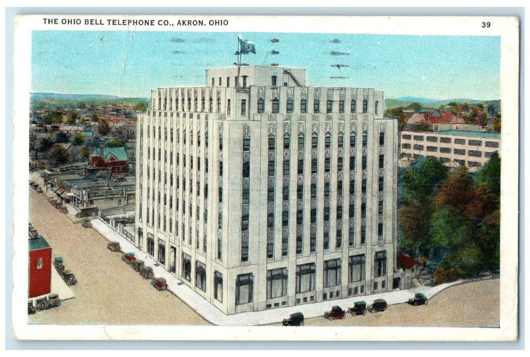 1935 The Ohio Bell Telephone Co. Building Cars Akron Ohio OH Vintage Postcard