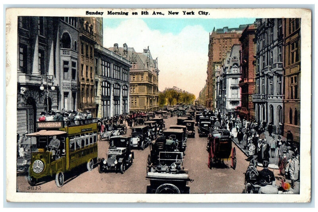 c1920 Sunday Morning 5th Avenue Classic Cars New York City New York NY Postcard