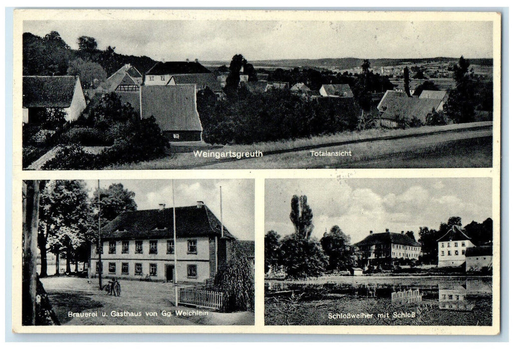 1937 Weingartsgreuth Brewery Inn Castle Pond Germany Multiview Postcard