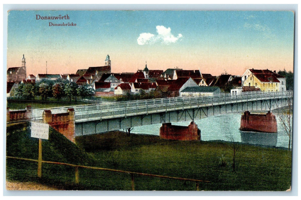 1918 View of Donauworth Donau Bridge Germany Posted Antique Postcard