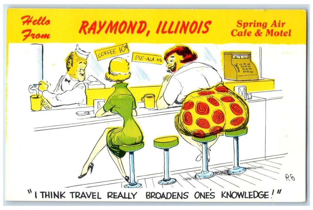 c1960 Hello From Spring Air Cafe Motel Raymond Illinois Vintage Antique Postcard