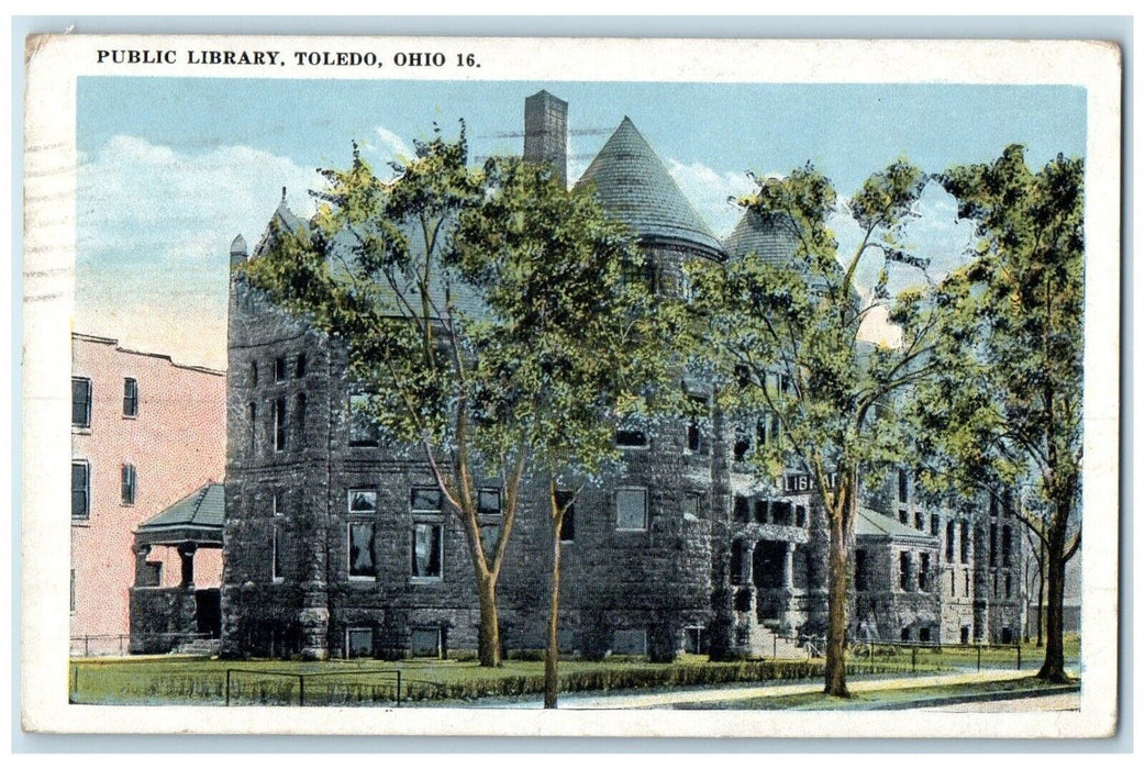 1922 Public Library Building Scene Street Toledo Ohio OH Posted Vintage Postcard