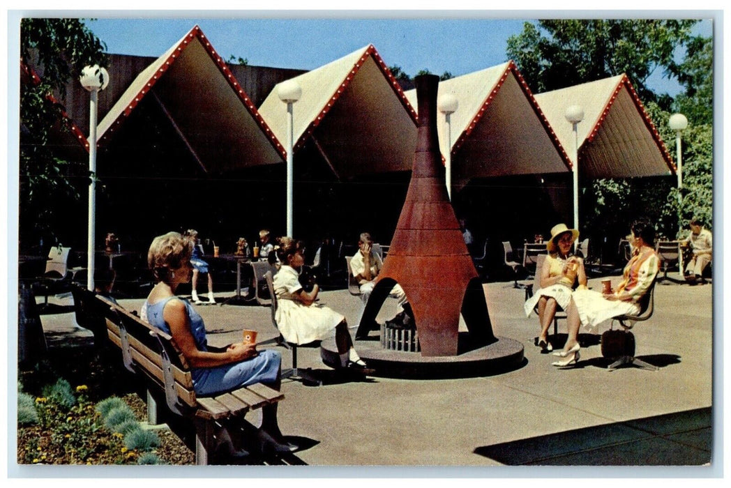 c1960 Nut Tree Plaza Eating Area Serving Hot Dog Plates California CA Postcard