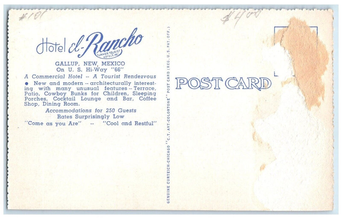 View Of Hotel El Rancho Gallup New Mexico NM Unposted Vintage Postcard