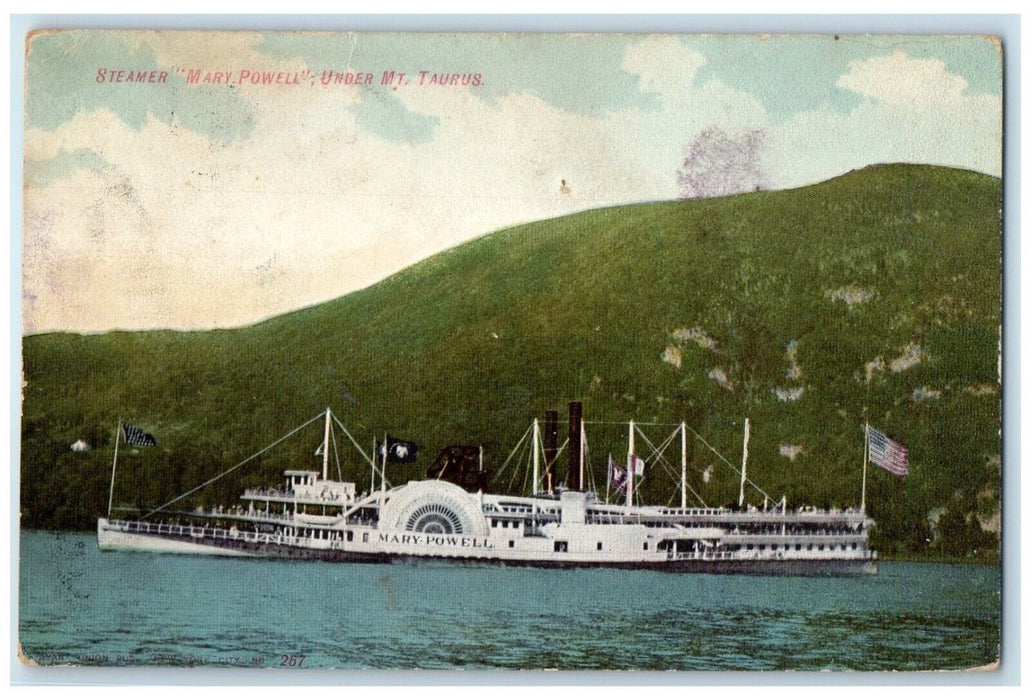 1910 Steamer Mary Powell Under Mt Taurus Cruise Ship Hudson New York NY Postcard