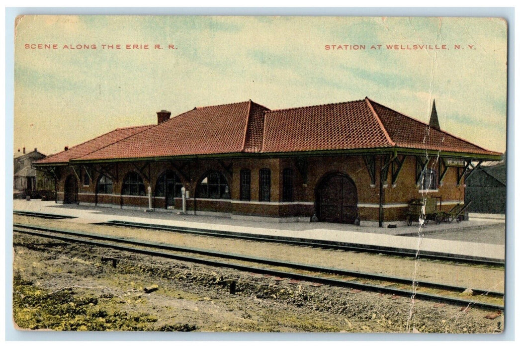 1910 Scene Along Erie RR Station Railroad Wellsville New York NY Posted Postcard