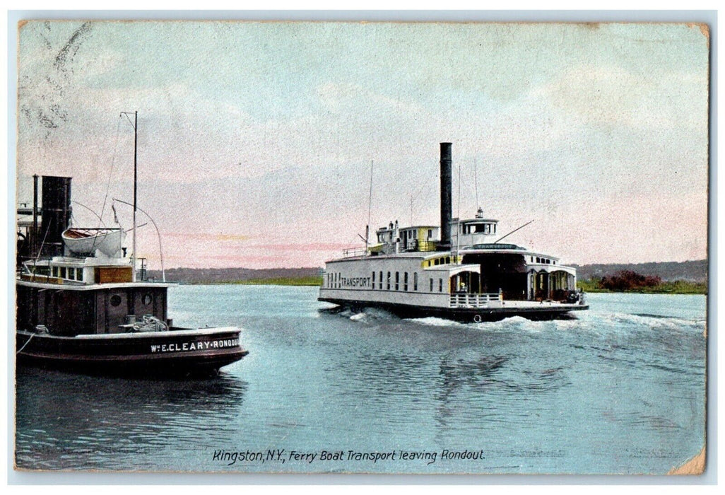 c1910 Ferry Boat Transport Leaving Rondout Kingston New York NY Antique Postcard