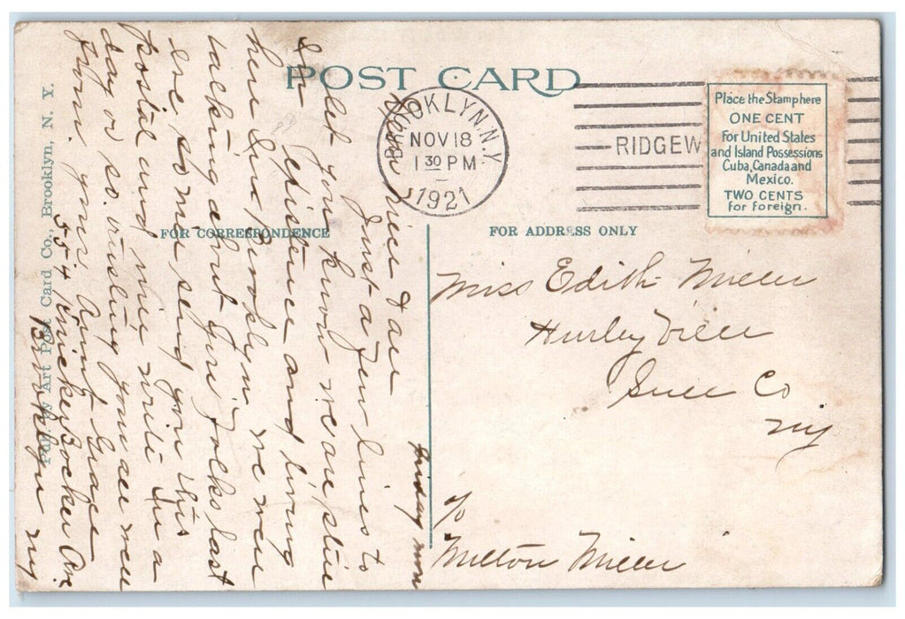 1921 Exterior View Prospect Theatre Building Flatbush Brooklyn New York Postcard