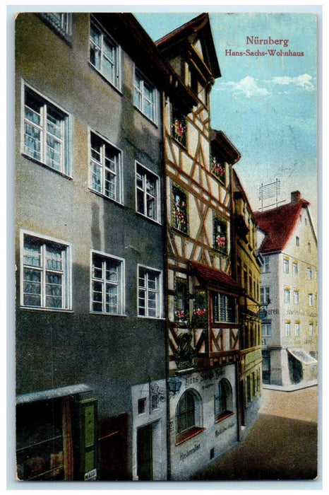 1918 View of Hans-Sachs-Wohnhaus Nuremberg Germany Posted Antique Postcard