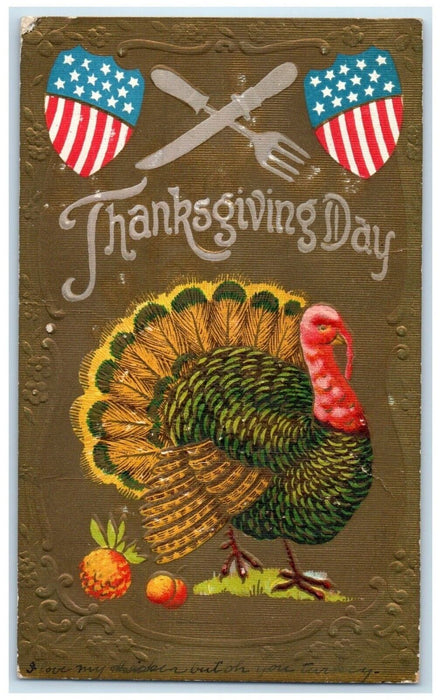 1909 Thanksgiving Turkey Embossed San Francisco California CA Antique Postcard