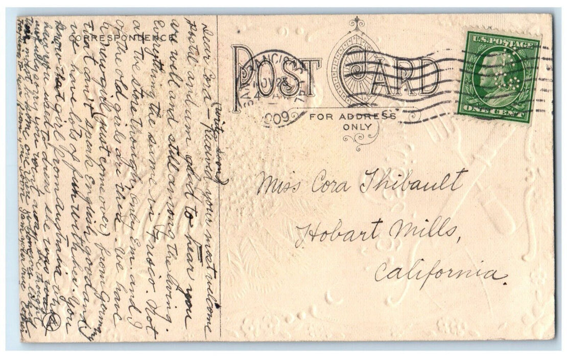 1909 Thanksgiving Turkey Embossed San Francisco California CA Antique Postcard