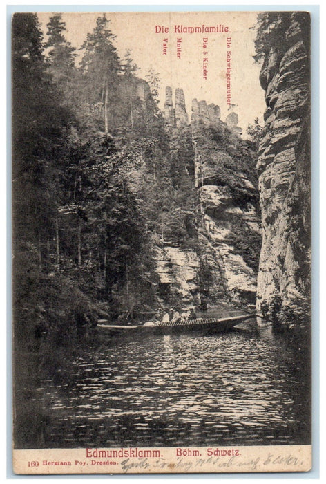 1907 The Small Family on a Boat Edmundsklamm Bohm Switzerland Postcard