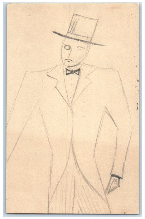 1907 Man Hand Drawn Art Pencil Chicago Illinois IL Posted Antique Postcard