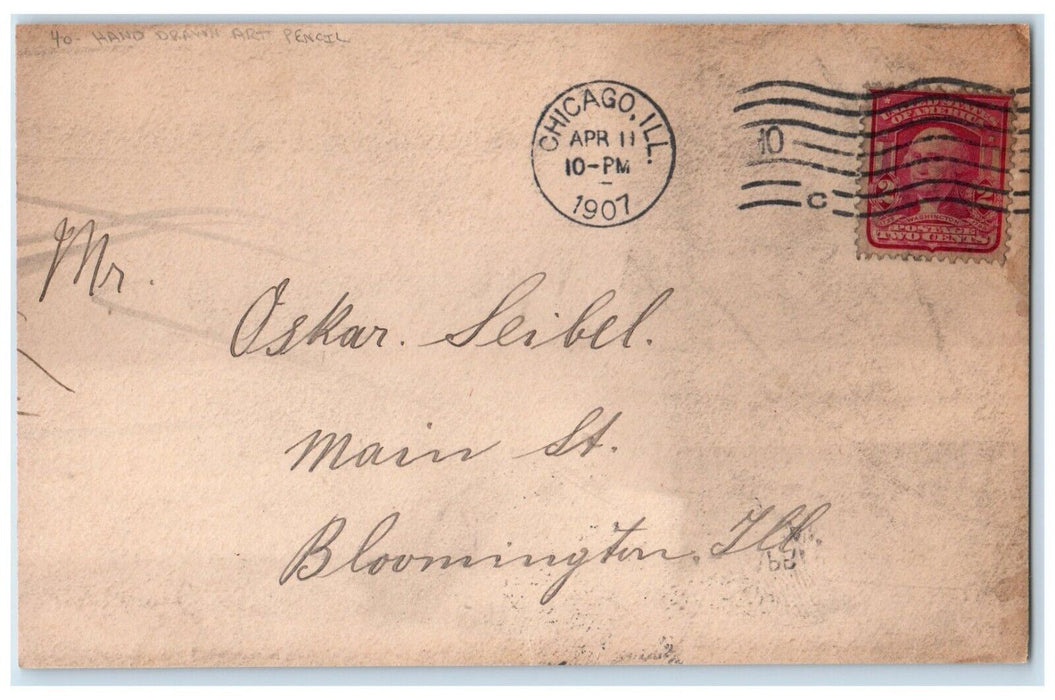 1907 Man Hand Drawn Art Pencil Chicago Illinois IL Posted Antique Postcard
