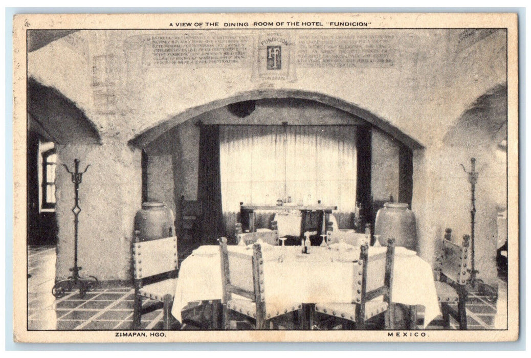 1946 Dining Area Hotel Fundicion Zimapan in Hidalgo Mexico Vintage Postcard