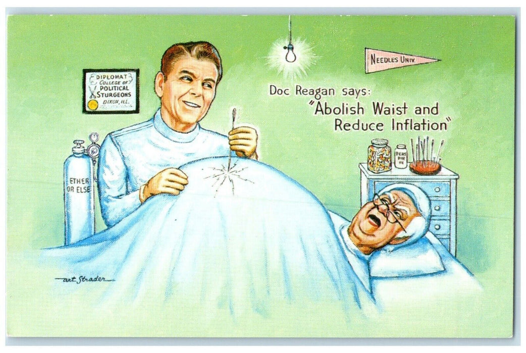Doc Ronald Reagan Abolish Waist Political Humor President Art Strader Postcard