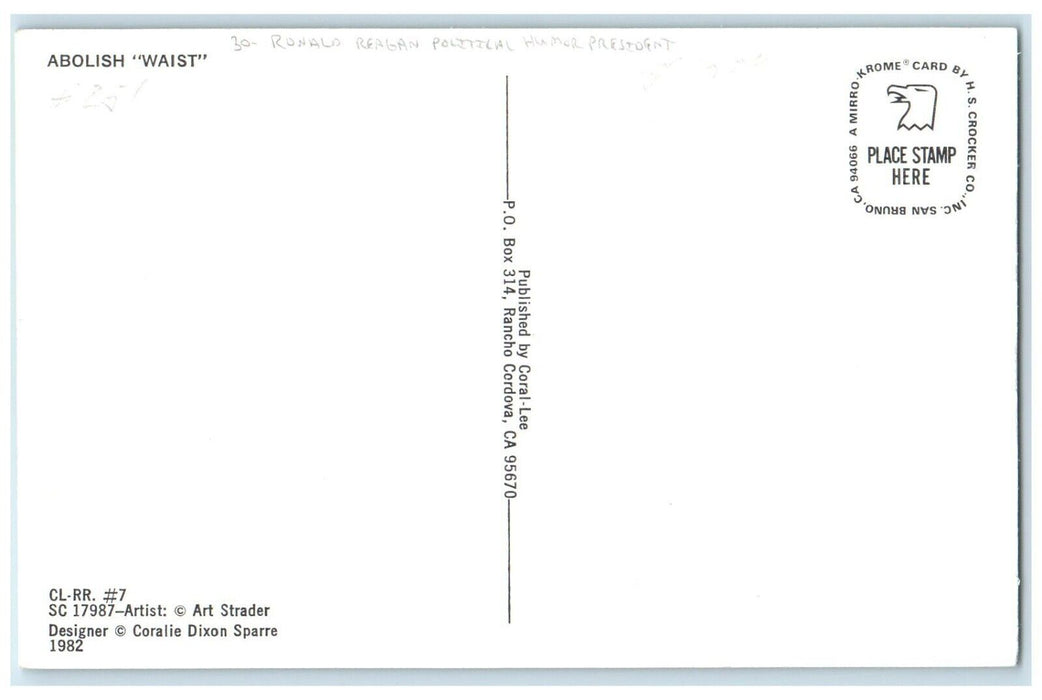 Doc Ronald Reagan Abolish Waist Political Humor President Art Strader Postcard