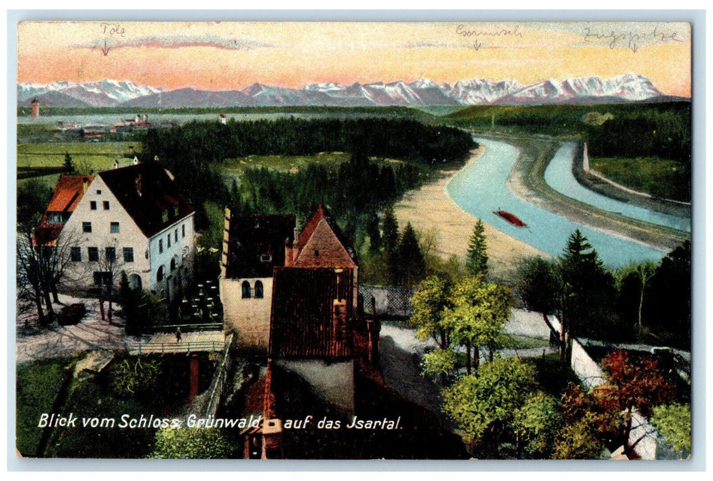 1913 View From Grunwald Castle To The Jsar Valley Germany Antique Postcard