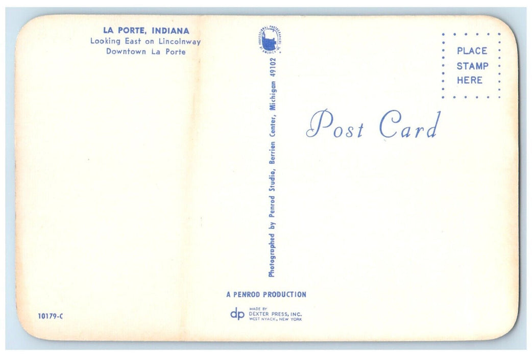 c1960 La Porte Looking East Lincolnway Downtown Street La Porte Indiana Postcard