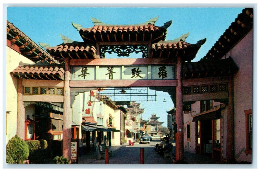 1960 Chinese Shops Cafes Golden Palace Chinatown Los Angeles California Postcard