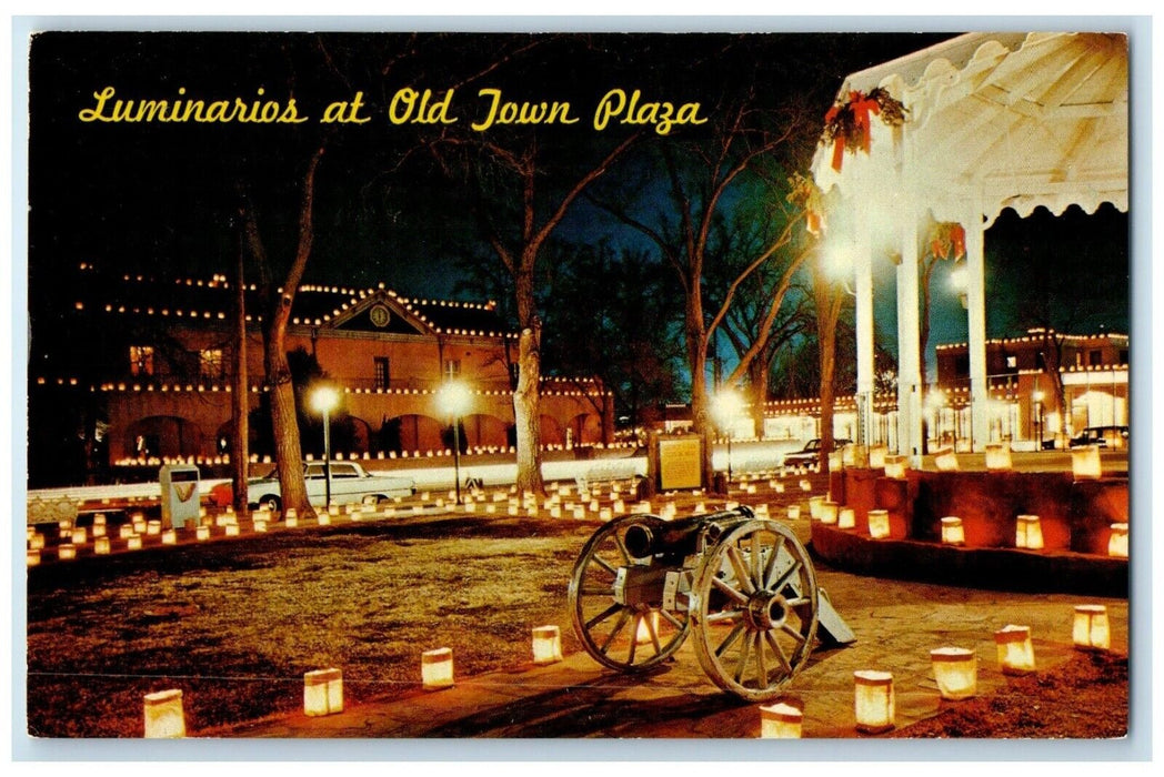 c1960 Luminarois Old Town Plaza Christmas Albuquerque New Mexico Petley Postcard