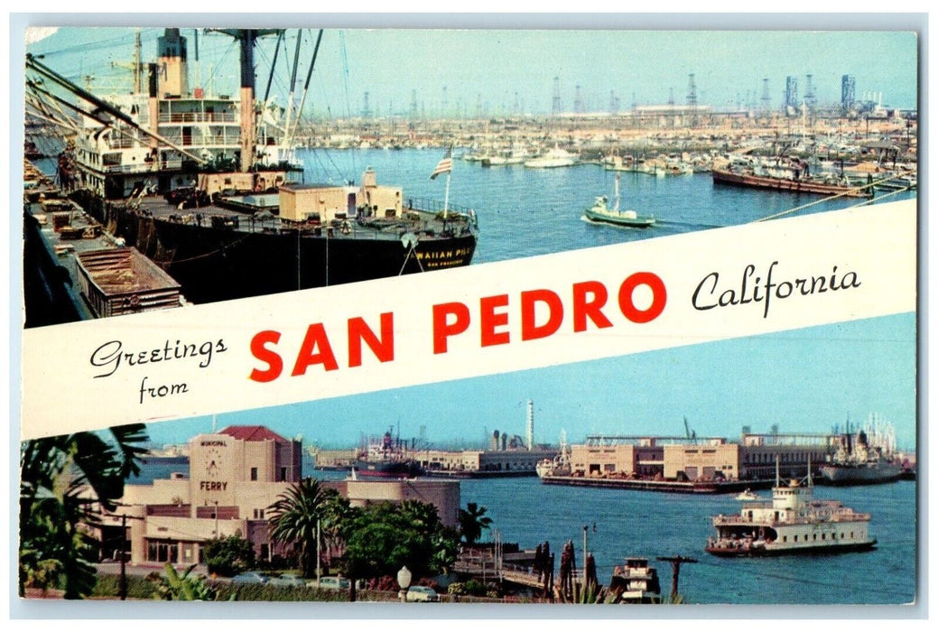 c1960 Industrial City Port Harbor Greetings From San Pedro California Postcard