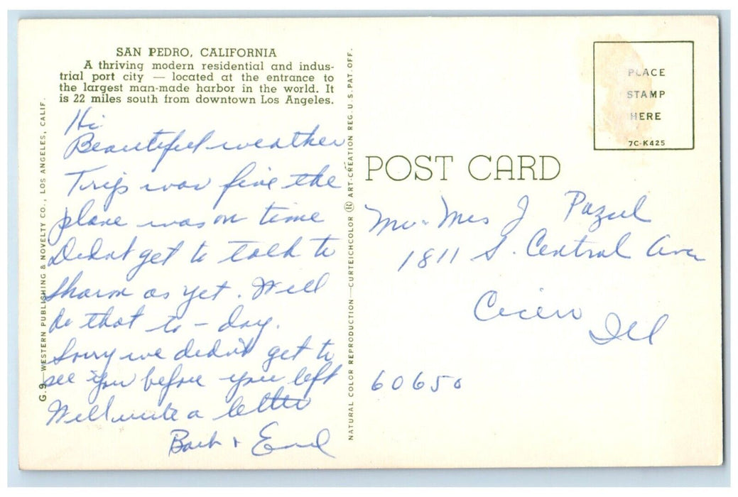 c1960 Industrial City Port Harbor Greetings From San Pedro California Postcard