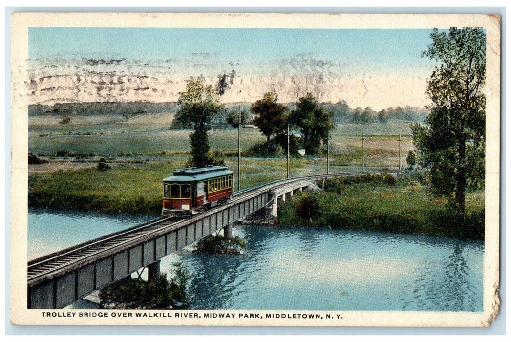 1917 Trolley Bridge Walkill River Midway Park Middletown New York NY Postcard