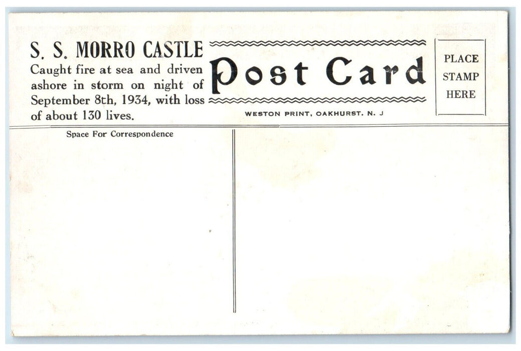 c1910 Barning SS Morro Castle Beach Steamer Ship Asbury Park New Jersey Postcard