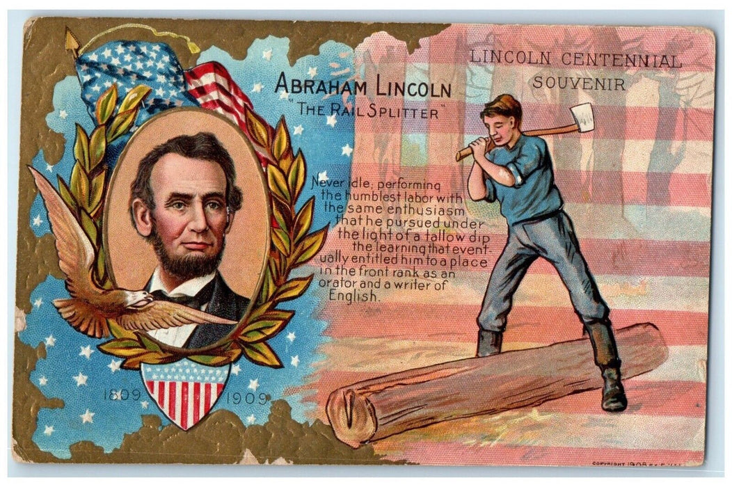 1911 Abraham Lincoln The Rail Splitter Embossed Nash Posted Antique Postcard