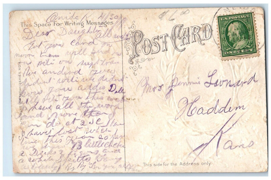 1911 Abraham Lincoln The Rail Splitter Embossed Nash Posted Antique Postcard